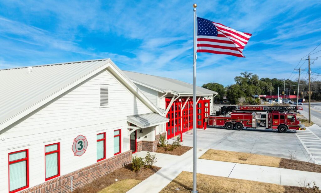 A closer look at the new St. Andrews Fire Station No. 3 in West Ashley. 🚒 This modern, co-located fire and EMS facility is designed to enhance response times, strengthen collaboration, and better serve a growing community. The station represents a long-term investment in safety, resilience, and the people who protect our region every day. At Trident Construction, we are proud to build facilities that strengthen communities and stand the test of time.

#SAPSD #standrewsfireandrescue #tridentconstruction #teambuild